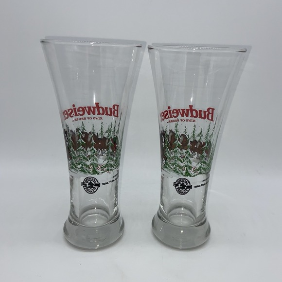 Budweiser Beer Glasses 1996 Plisner VTG Clydesdale Christmas Glass 7" Lot Of 2 - Picture 2 of 16